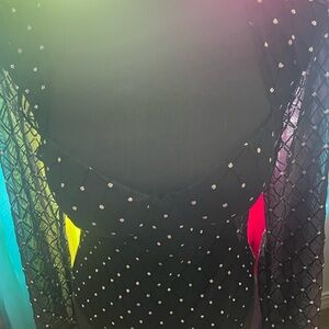 Black Dress with Sheer Polka Dot Sleeves